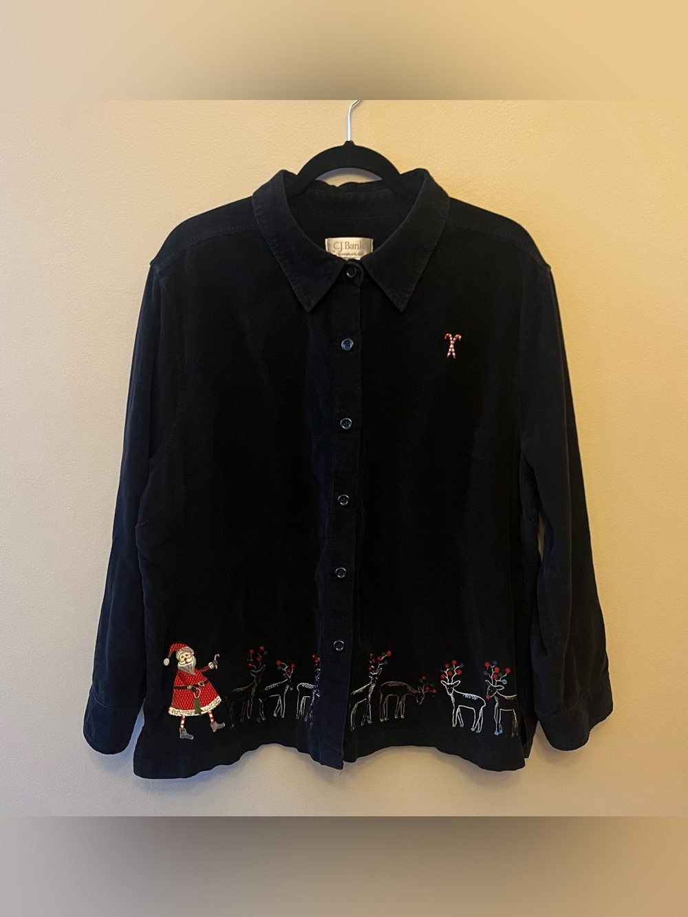 CJ Banks by Christopher & Banks Christmas Embroidered Corduroy Button Down 2X